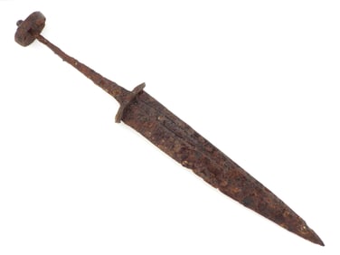 Medieval Broad Bladed Dagger With Round Pommel