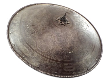 Large Victorian Italian Renaissance Style Etched Metal Shield