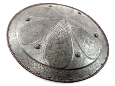 Large Victorian Italian Renaissance Style Etched Metal Shield