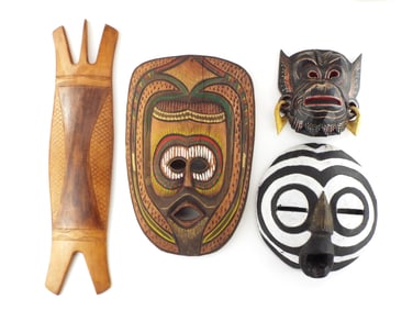 Lot of 4 African Handcrafted Wood Masks