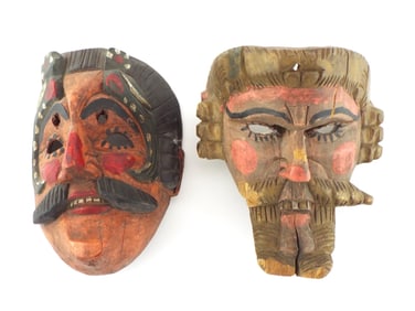 Lot of 2 South American Carved Wood Masks