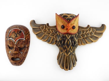 Indonesian Wooden Mask and Balinese Flying Owl