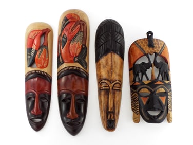 Lot of 4 African Handcrafted Wood Masks