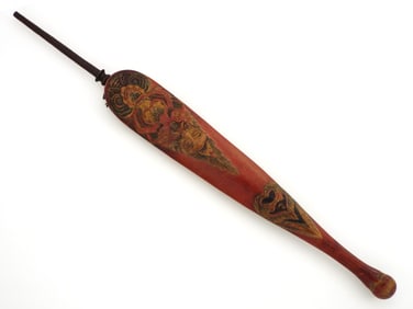 18th C. Philippines Moro Damascus Budiak Spear Head in Carved Wood Scabbard