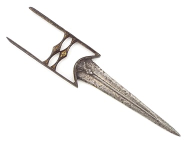 Antique Mughal Indian Katar Dagger With Gold Engravings
