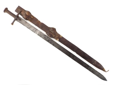 Antique Sudanese Islamic African KASKARA Sword Unusual Leather Scabbard