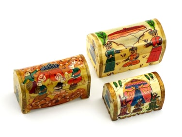 3 Persian Hand Painted Trinket Boxes