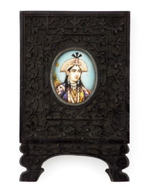 Nice Mughal Miniature Portrait in Carved Wood Frame