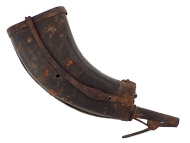 17th C. German Wheelock Powder Flask with Brass Mounts