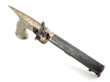 1830s London Joseph Bentley Engraved Saw Handle Percussion Pistol