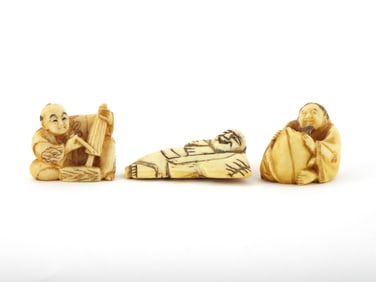 Lot of 3 Antique Japanese FINE Bone Carvings NETSUKE