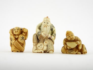 Lot of 3 Antique Japanese FINE Bone Carvings NETSUKE