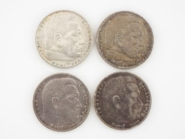 German WWII Set of Four 5 Mark Silver Coins Dated 1936