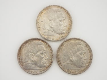 German WWII Set of Three 5 Mark Silver Coins Dated 1936