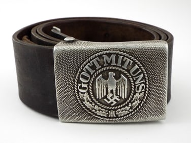 German WWII 1937 Julius Maurer Oberstein Heer Combat Leather Belt And Aluminum Buckle