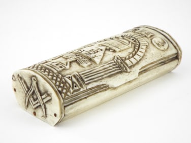 Very RARE Scottish MASONIC Antique Carved Bone Snuff Box