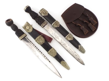 2 English Scottish Dirk Dagger and Leather Sporran