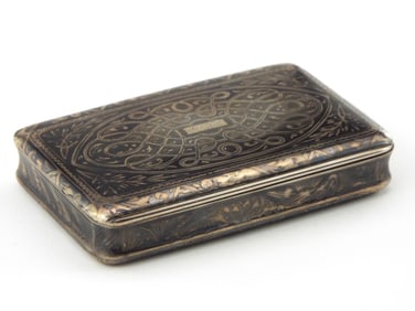 Very Fine Imperial Russian Niello Snuff Box In Sterling Silver