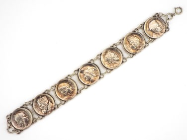 Victorian Silver Coin Bracelet Featuring French Leaders