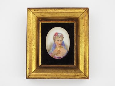 19th C. Romantic French Framed Porcelain Victorian Brooch