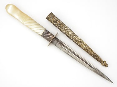 Exquisite 19th C.French Prostitute Knife Pearl Handle Chiseled Silver Scabbard