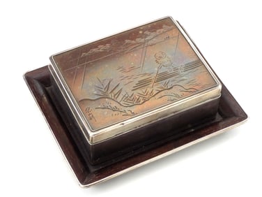 Antique Japanese Mix Metal and Silver Box with Tray