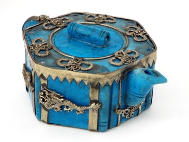 Signed 19th C. Chinese Turquoise Teapot Incense Burner