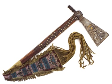 MASSIVE Native American Plains Indian Peace Pipe Tomahawk with Beaded Drop