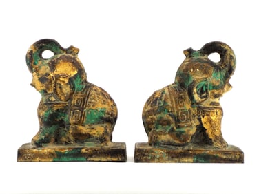 Antique Japanese Pair Cast Iron Elephant Bookends/Doorstops