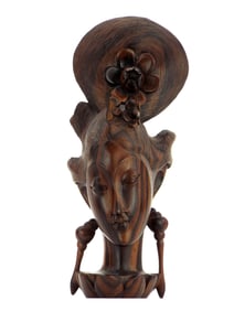 Bali circa 1930 Hand Carved Wood Sculpture of a Lady