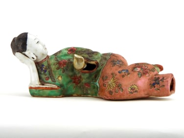 Antique Chinese Porcelain Reclining Opium Smoker