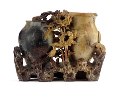 Antique Chinese Carved Soapstone Vase Group