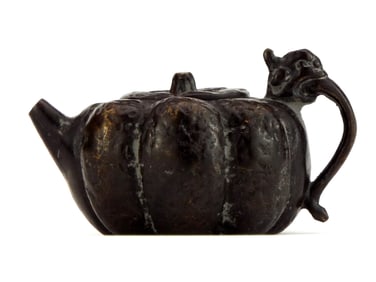 Antique Chinese Pumpkin Form Bronze Teapot