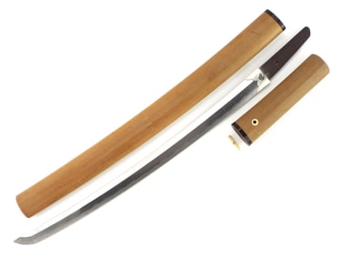 Japanese Samurai Wakizashi Signed KANEMOTO Silver Habaki