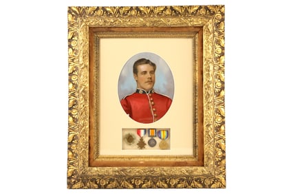 Framed Royal Scots WWII Medal Trio & Portrait