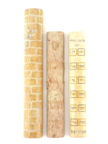 3 Jerusalem Stone Mezuzahs Round Kotel Made in Israel