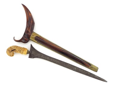 Antique Asian Indonesian Malaysian Damascus KRIS Dagger, FINE Carved Handle.
