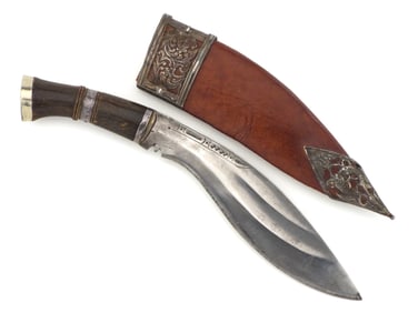 VERY FINE Chiseled Silver Mounted Nepal India Kukri Dagger