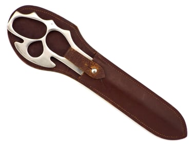 British WWII COMMANDO DEATH HEAD Knuckle Duster Knife with Leather Sheath
