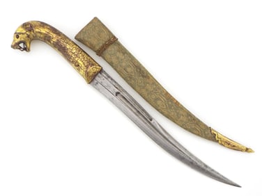 Incredible Lion’s Pommel Hilted Mughal Indian Dagger With Curved Reinforced Blade