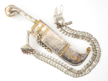 Fine silver and gold mounted 19th century Indian Pichangatti of Hand Knife
