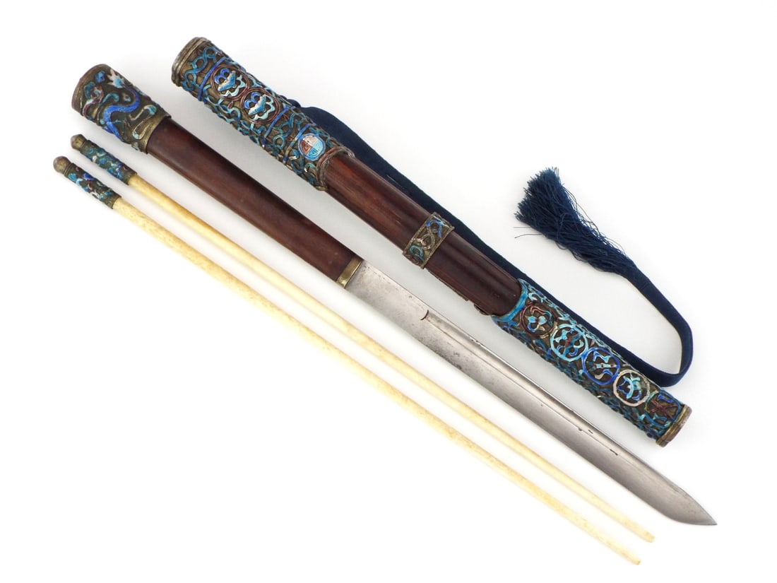 Massive Antique Chinese or Mongolian Knife Set & Chopsticks (1 of 17)