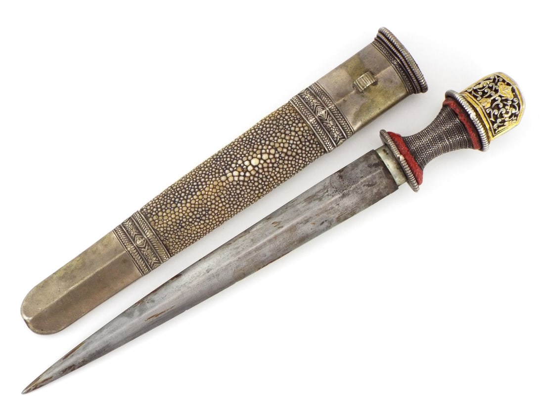 Rare 18th C. Tibetan Silver and Shagreen Dagger Knife (1 of 20)