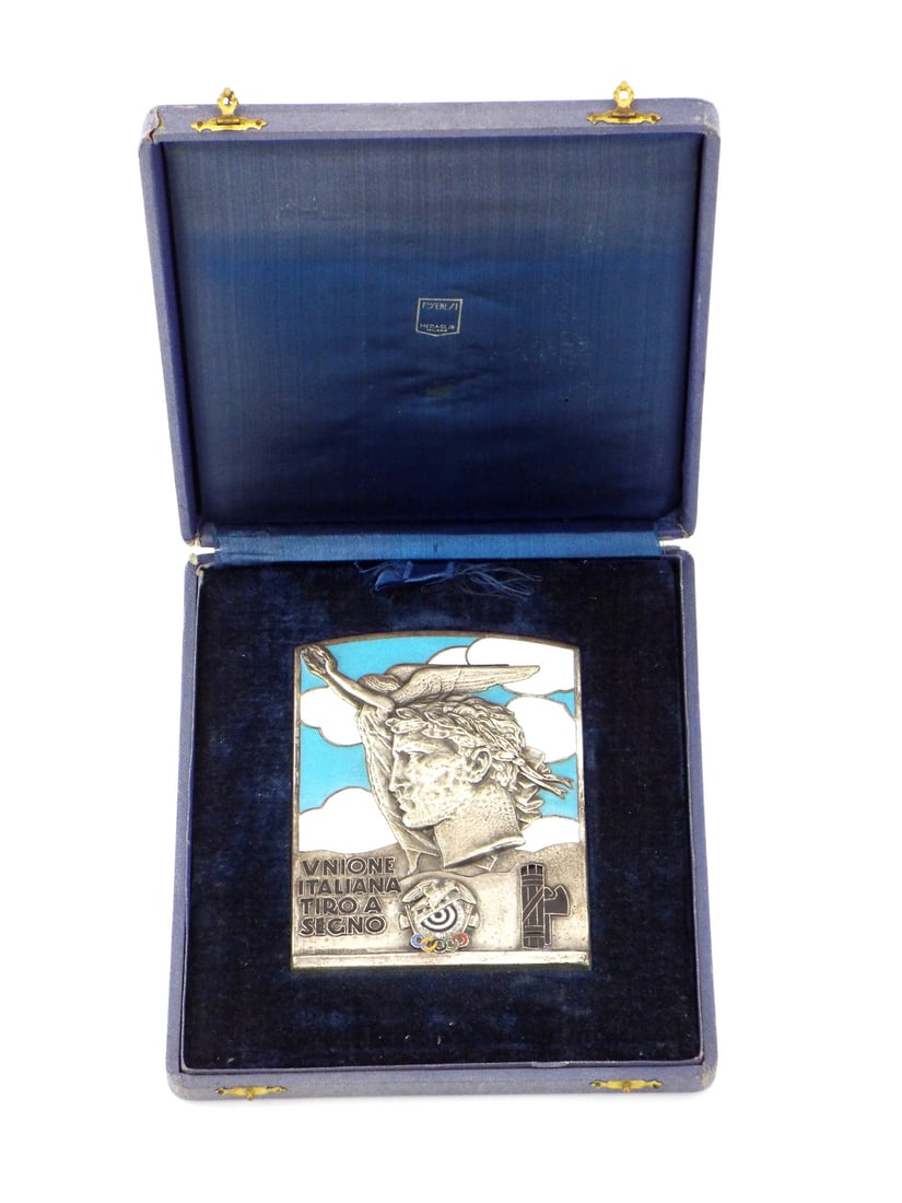 Italian WWII Silver and Enamel Shooting Union Cased Plaque (1 of 16)