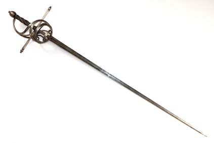 Massive 17th C. German Military Swept-hilt Rapier Sword with Very Strong Steel Hilt Bars