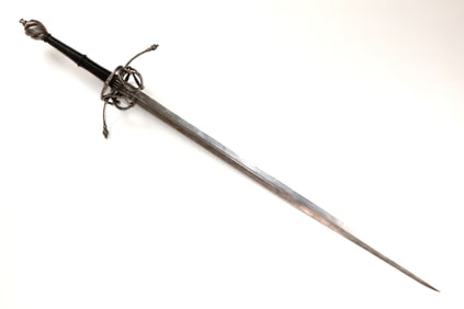 Beautiful Large French Two-handed Battle Sword of 16th C. Style with Chiseled