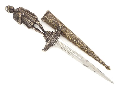 Top Of The Range Quality 19th C. Romantic Stiletto Bronze. Dagger
