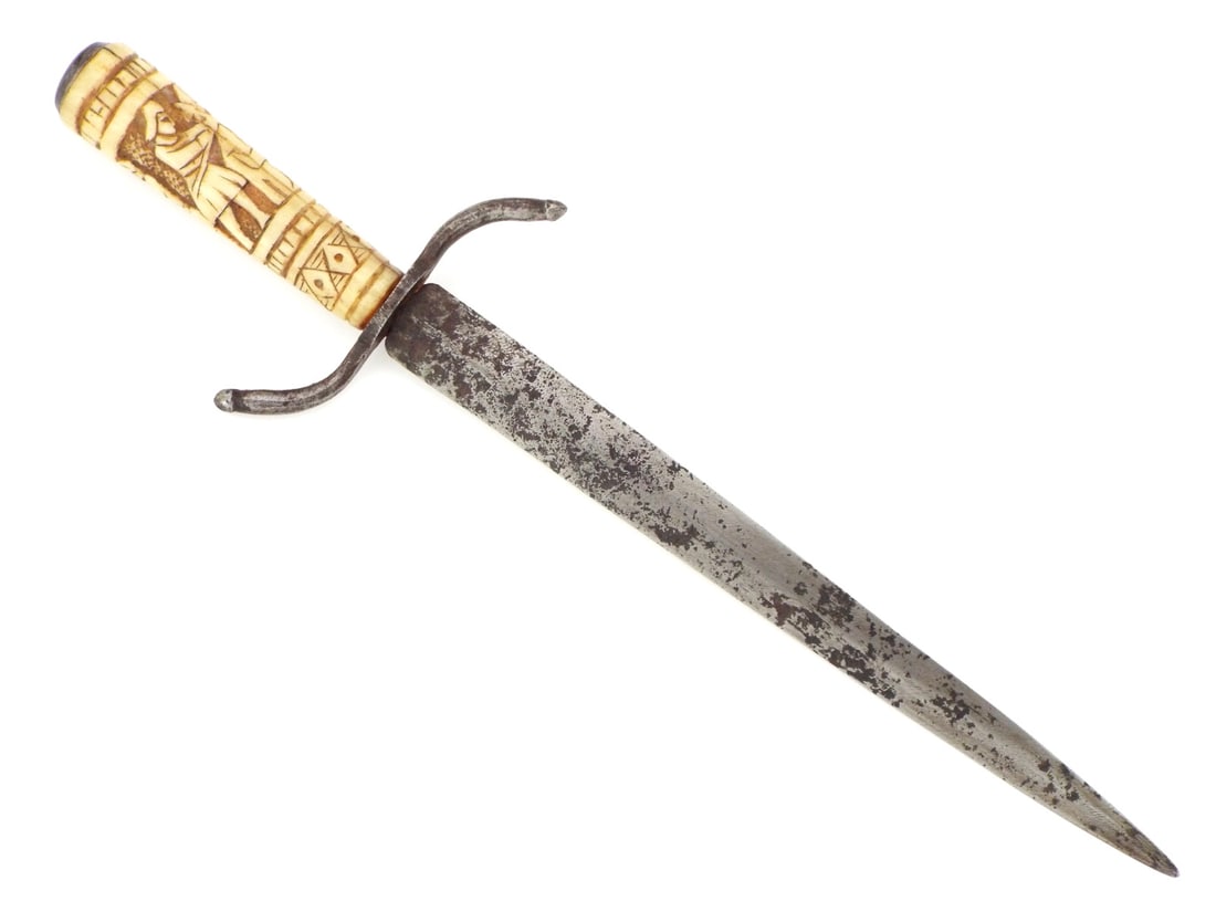 18th. C. Italian Carved Bone Handle Dagger: 18th. C. Italian Carved Bone Handle Dagger Full Length 14.5 Inches Blade Length 10.5 Inches