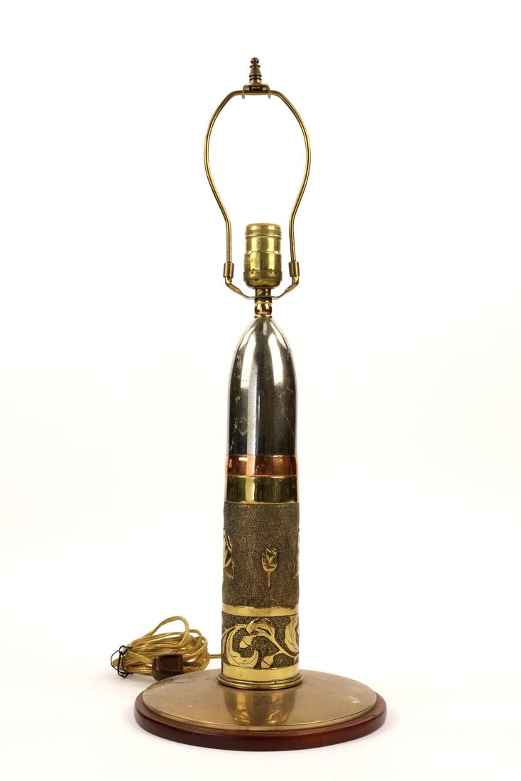 WWI to WWII era Trench Art Lamp made out of an Artillery Shell Casing (1 of 16)