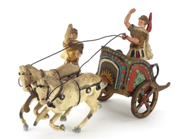 Lot of 2 Early 20th C. Britains Metal Cast Toys Soldiers in Roman Chariot